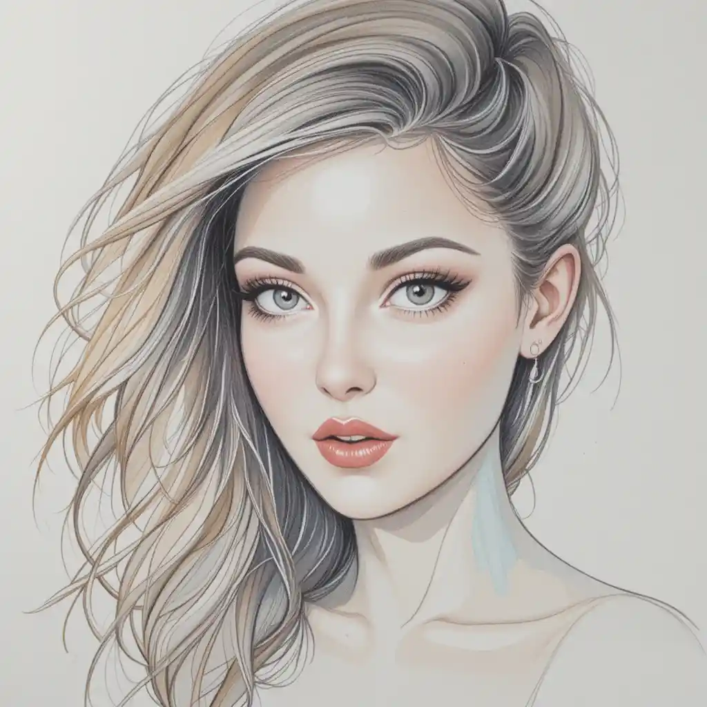 Clean color pencil sketch with natural shading contours