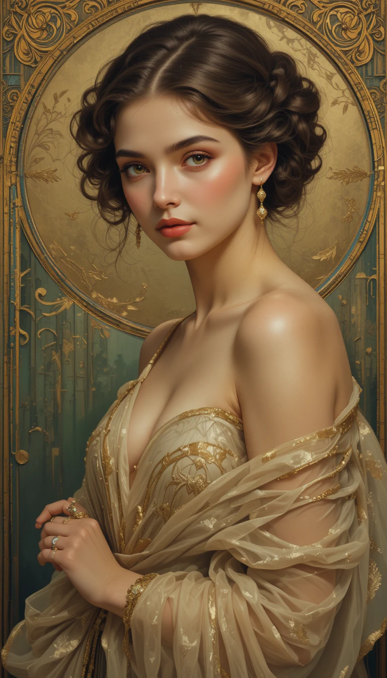 Art nouveau portrait of a graceful woman with shawl