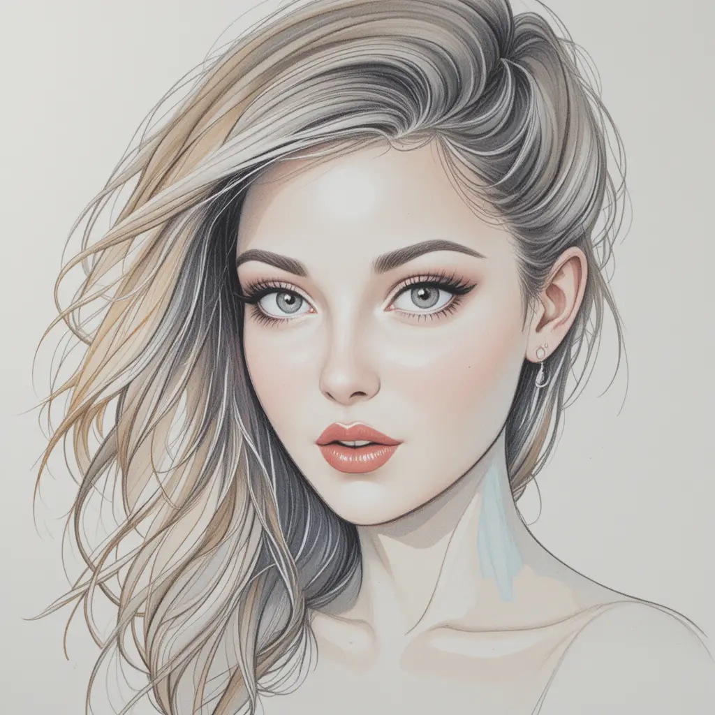 Clean color pencil sketch with natural shading contours