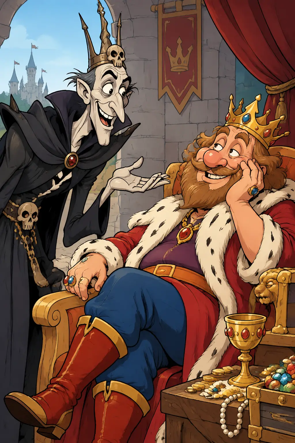Humorous comic style illustration of two cartoon characters