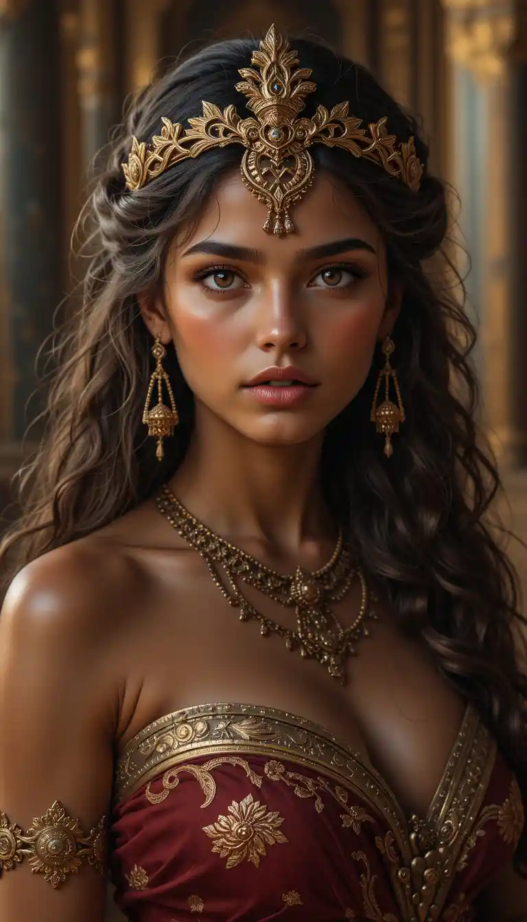 Retrato realista de una exótica princesa de la Edad del Bronce