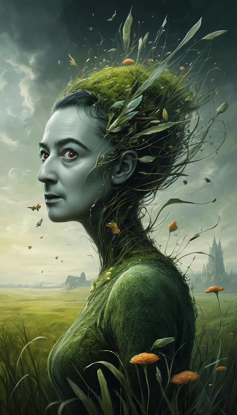 Surreal oil profile portrait of an aged man of earth