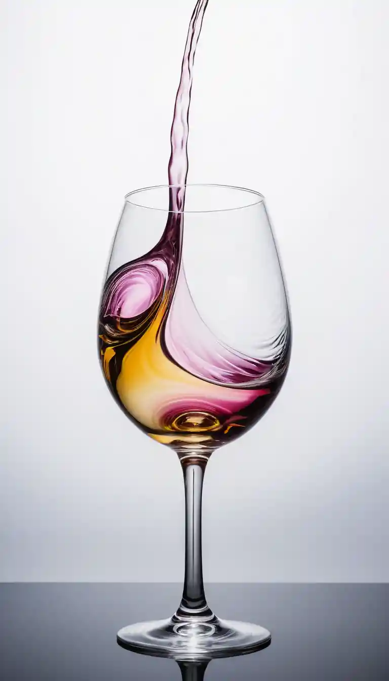 Wine glass with pastel liquid waves in abstract motion