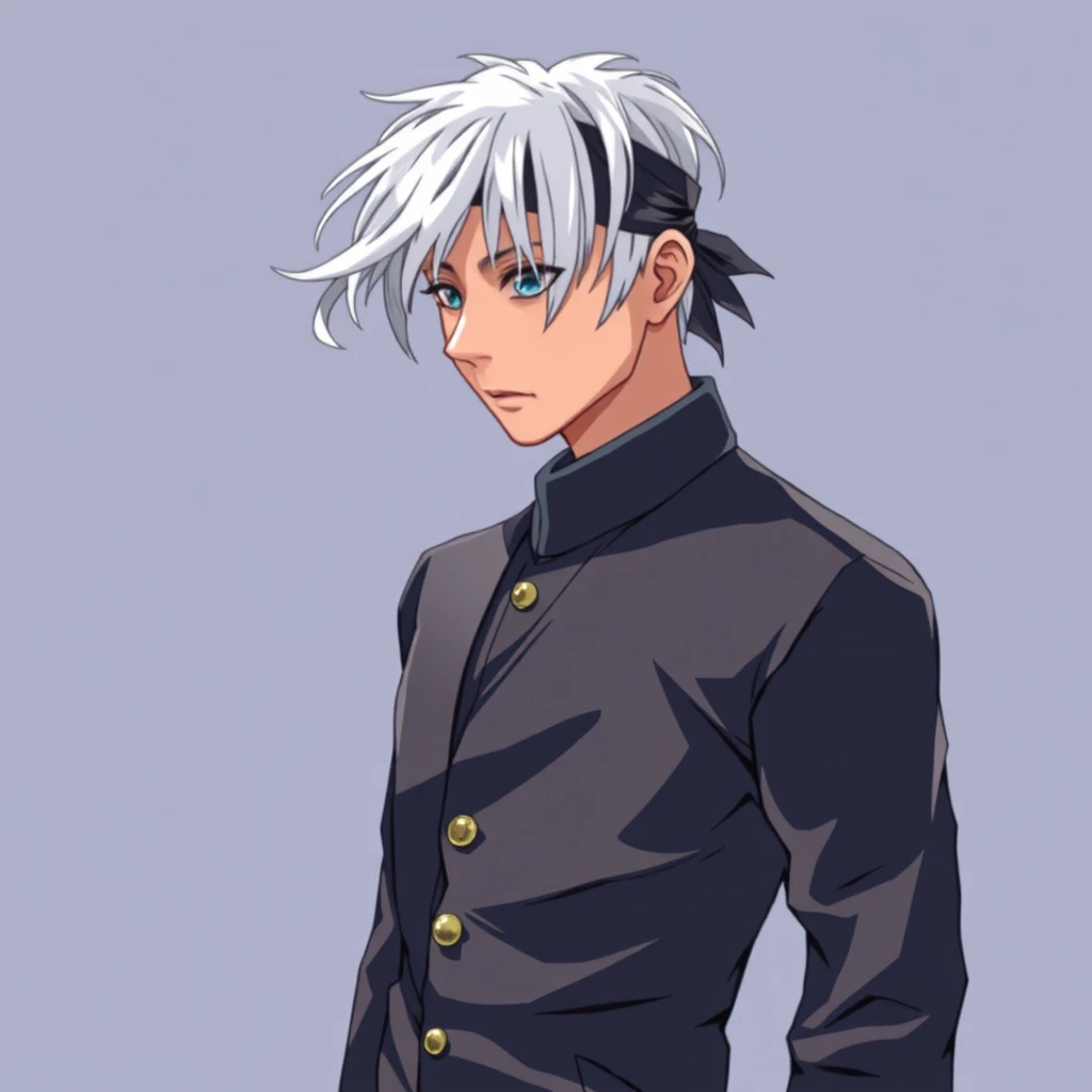 Tall white haired anime man with black blindfold