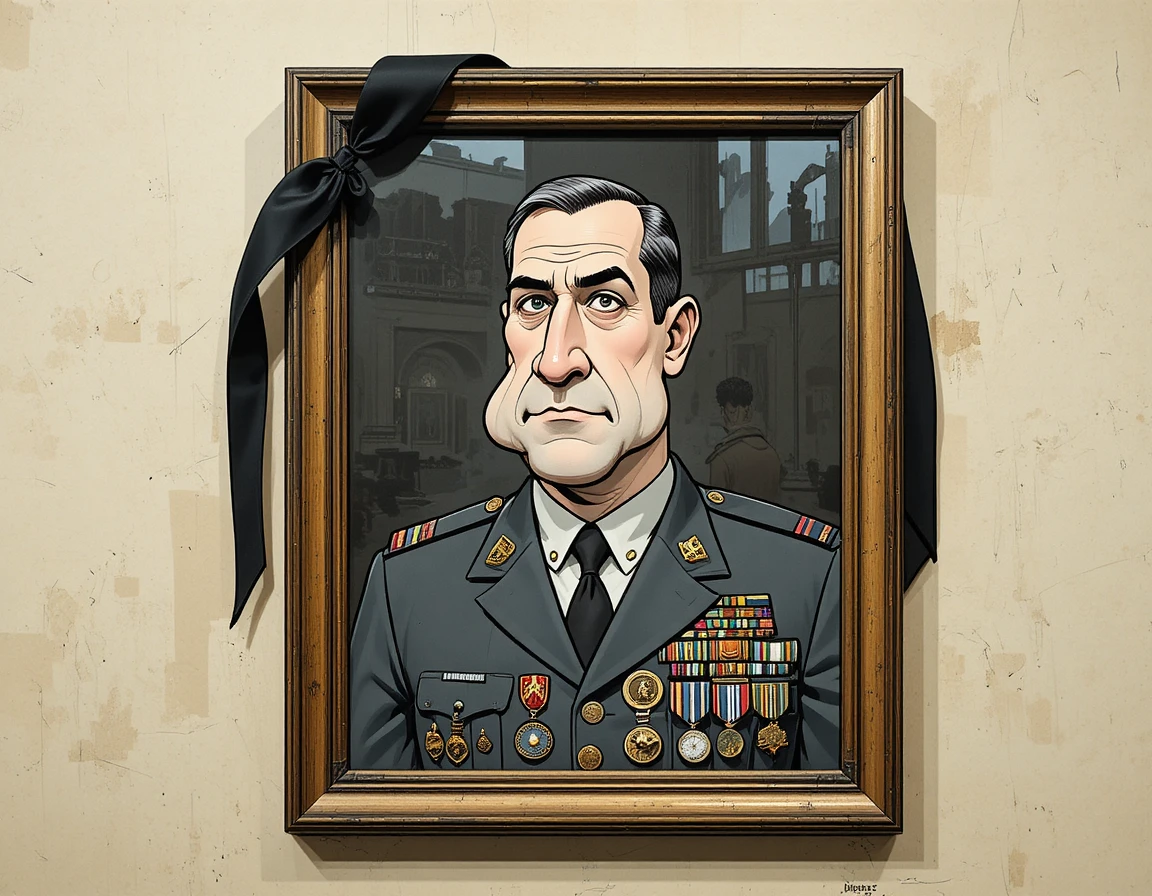Portrait cartoon d’un officier militaire décoré et sévère dans un cadre