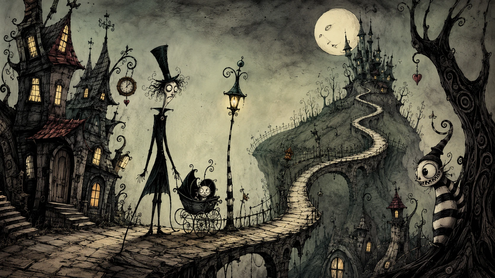 Elongated Gothic Silhouettes In Expressive Ink Shadows