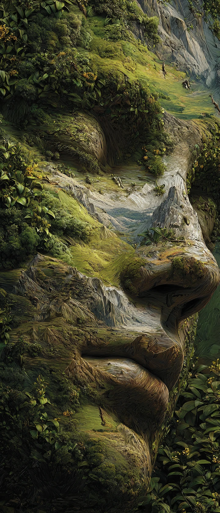 Paisaje épico que forma los contornos del rostro de una mujer