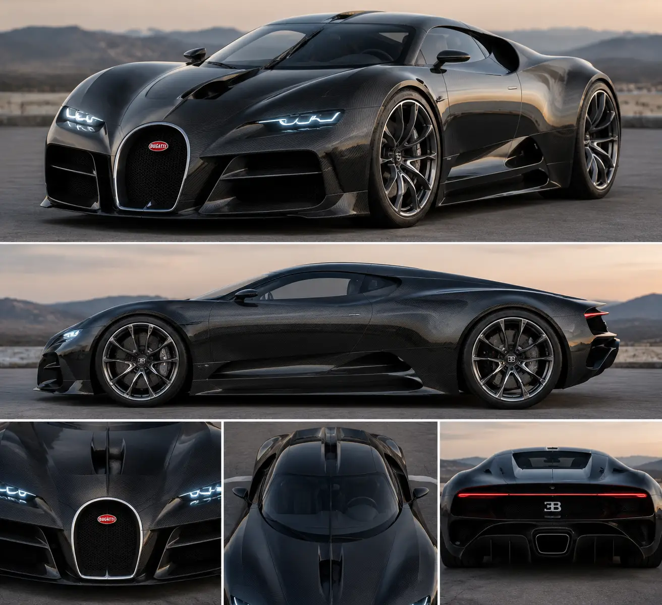 Modern sports car with aerodynamic carbon fiber body design