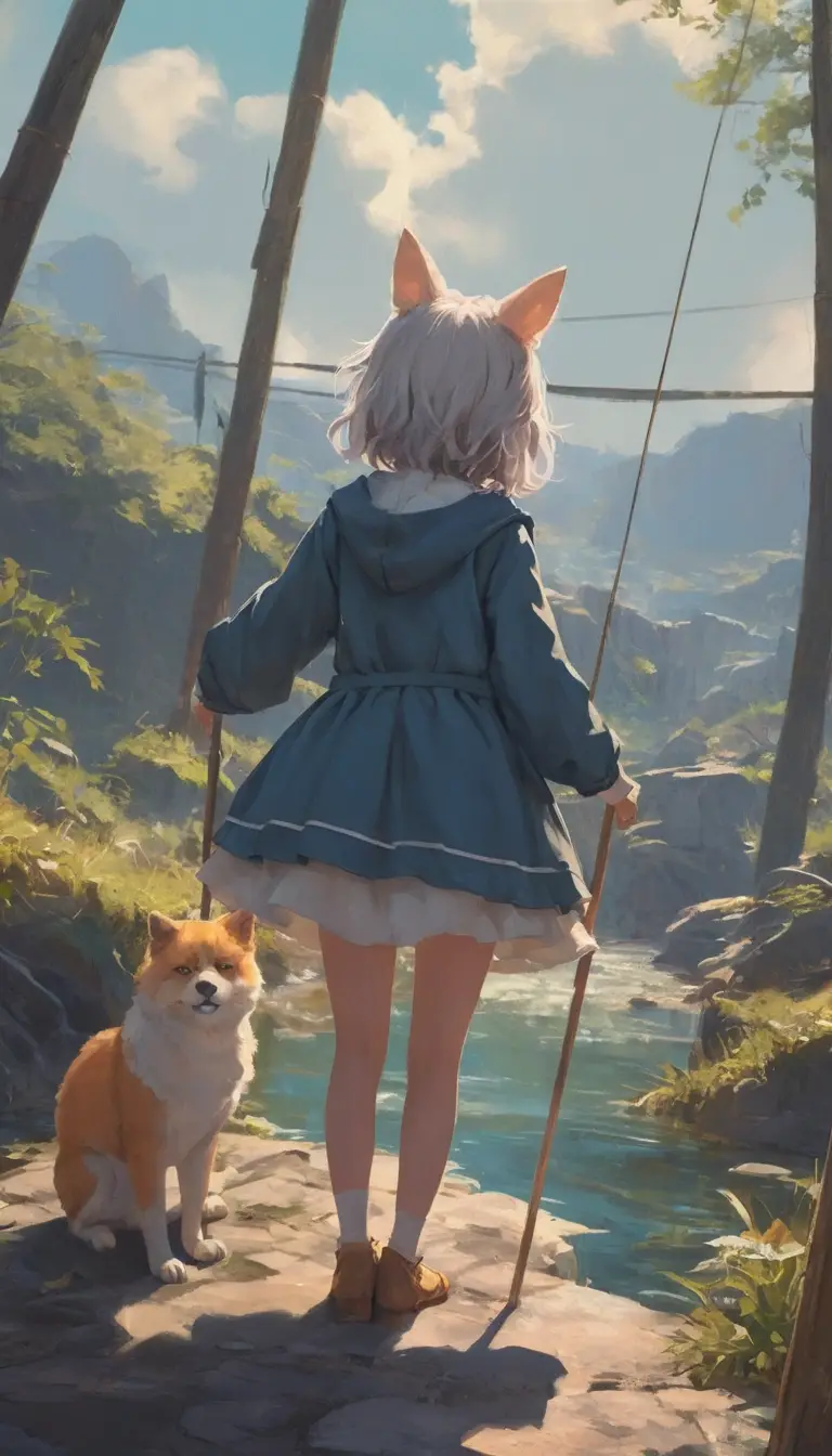 Gato de anime juguetón en una pintura con disfraz de animal fantasioso