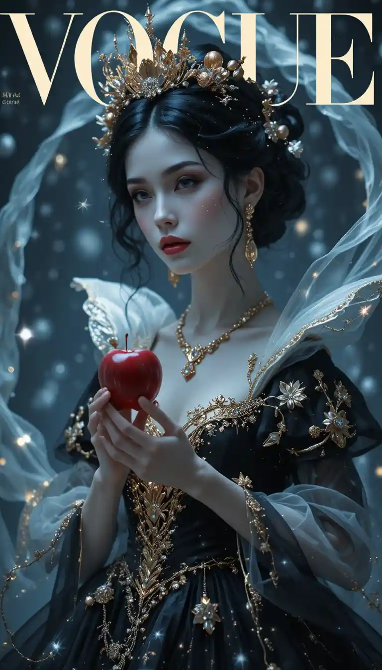 Snow White inspired fashion muse in couture close up