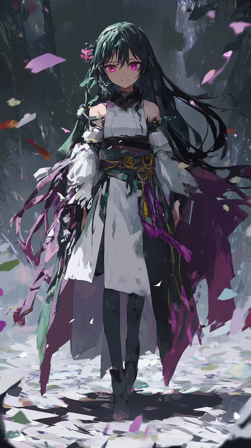 Garota de anime em look aconchegante com suéter florido e capa