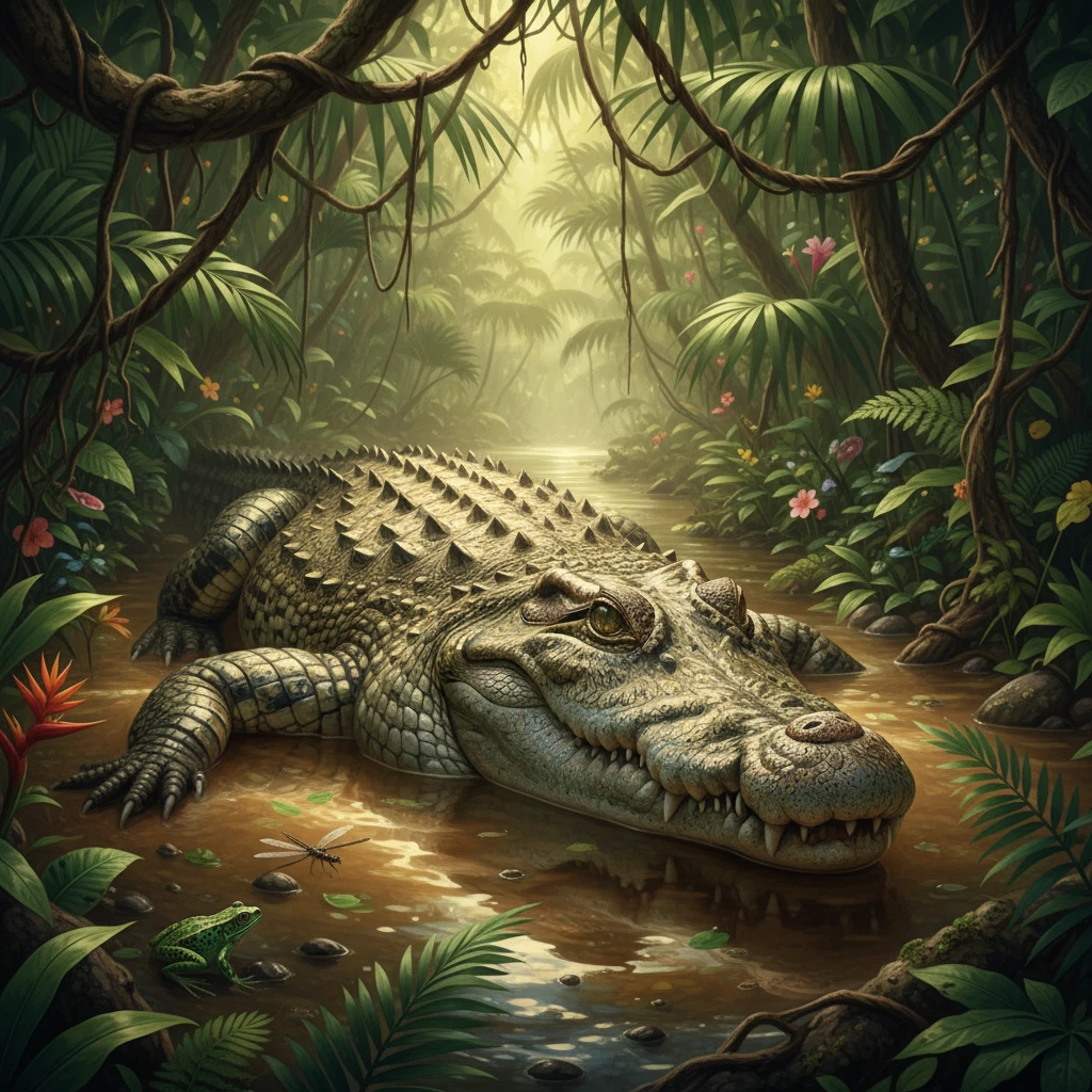 Saltwater crocodile in a murky tropical jungle river