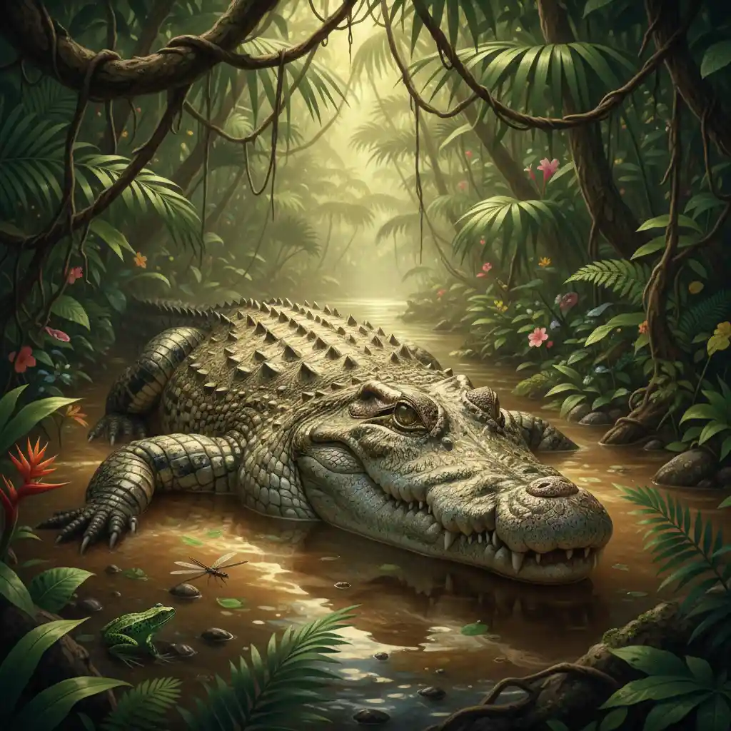 Saltwater crocodile in a murky tropical jungle river