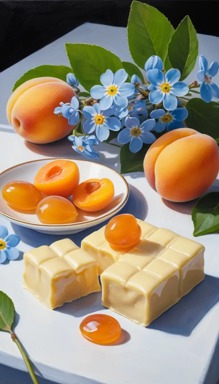 White chocolate pieces with apricot filling and flowers