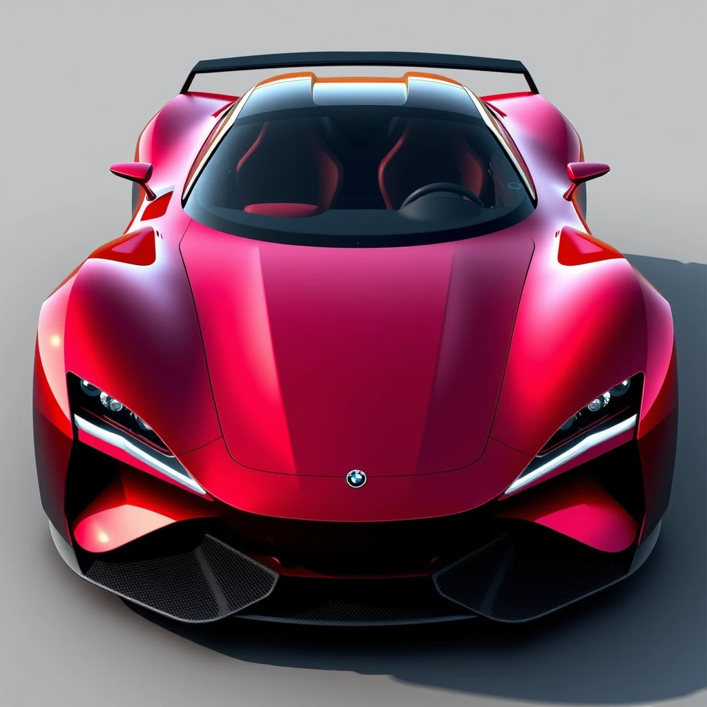 Futuristic red electric hypercar front view concept design