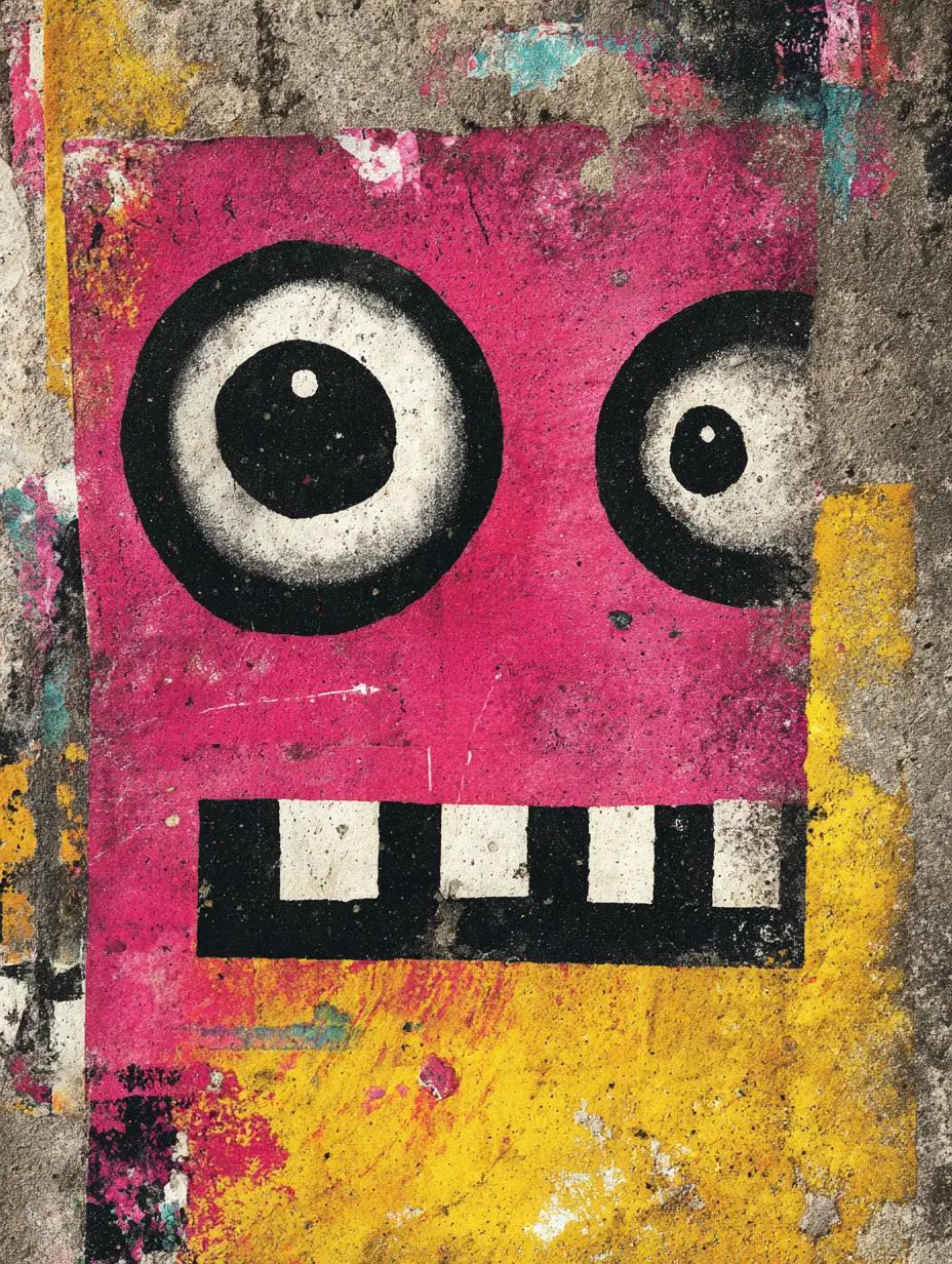 Playful goggly eyes in a minimalist concrete collage