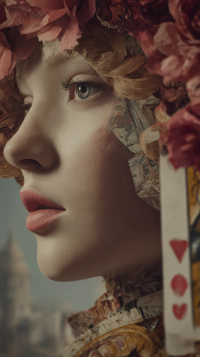 Herzkönigin-Frau, die aus einer Spielkarte hervorkommt
