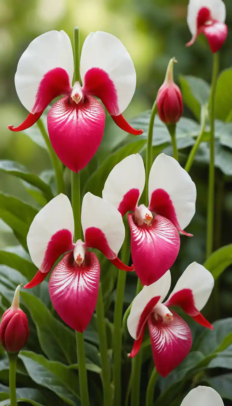 背の高い赤と白の花のマクロクローズアップ