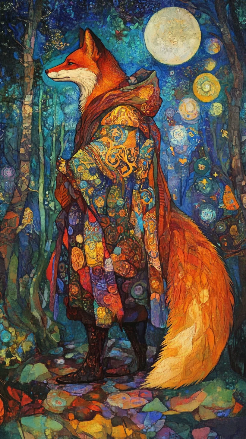 Renard folklorique russe peint dans un style d’art populaire lumineux