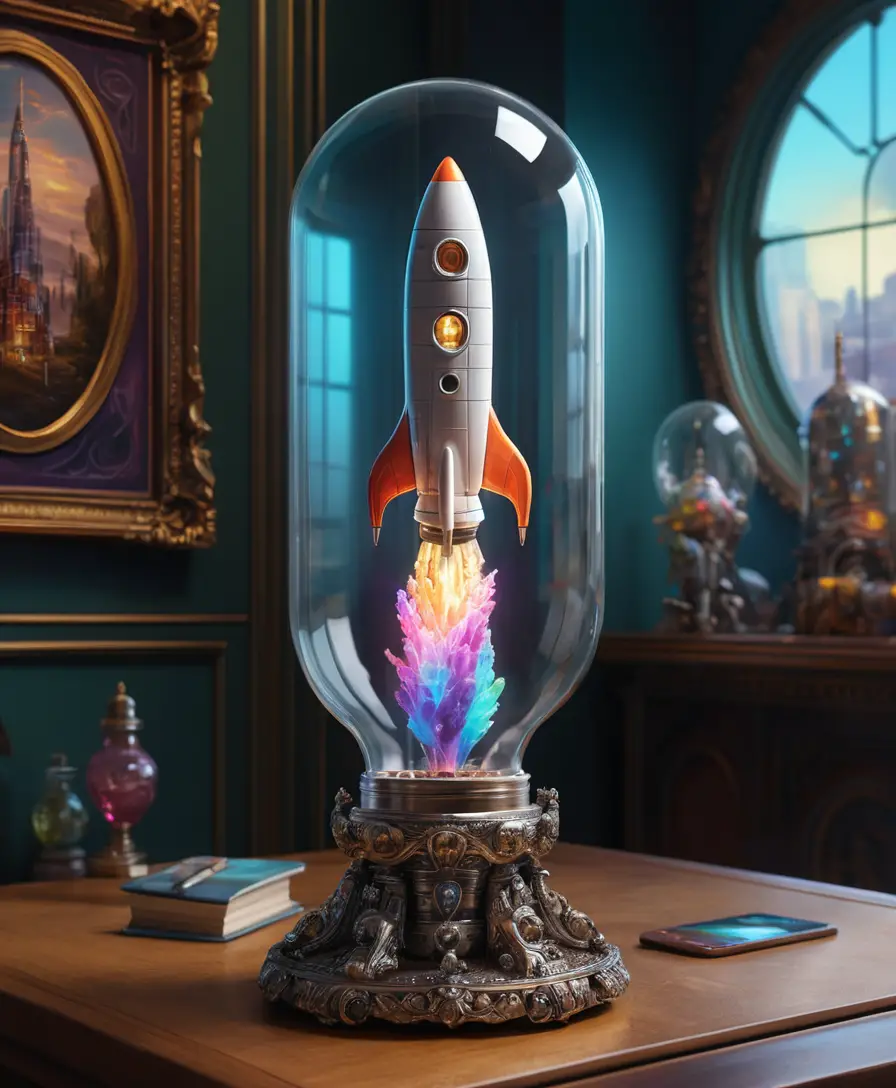 Rocket launch in a glass bulb inside a museum