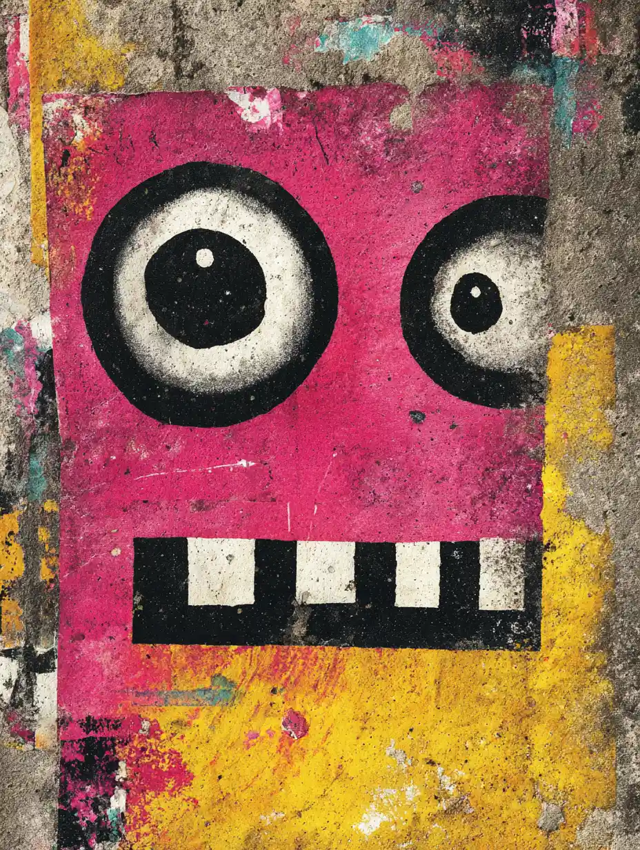 Playful goggly eyes in a minimalist concrete collage