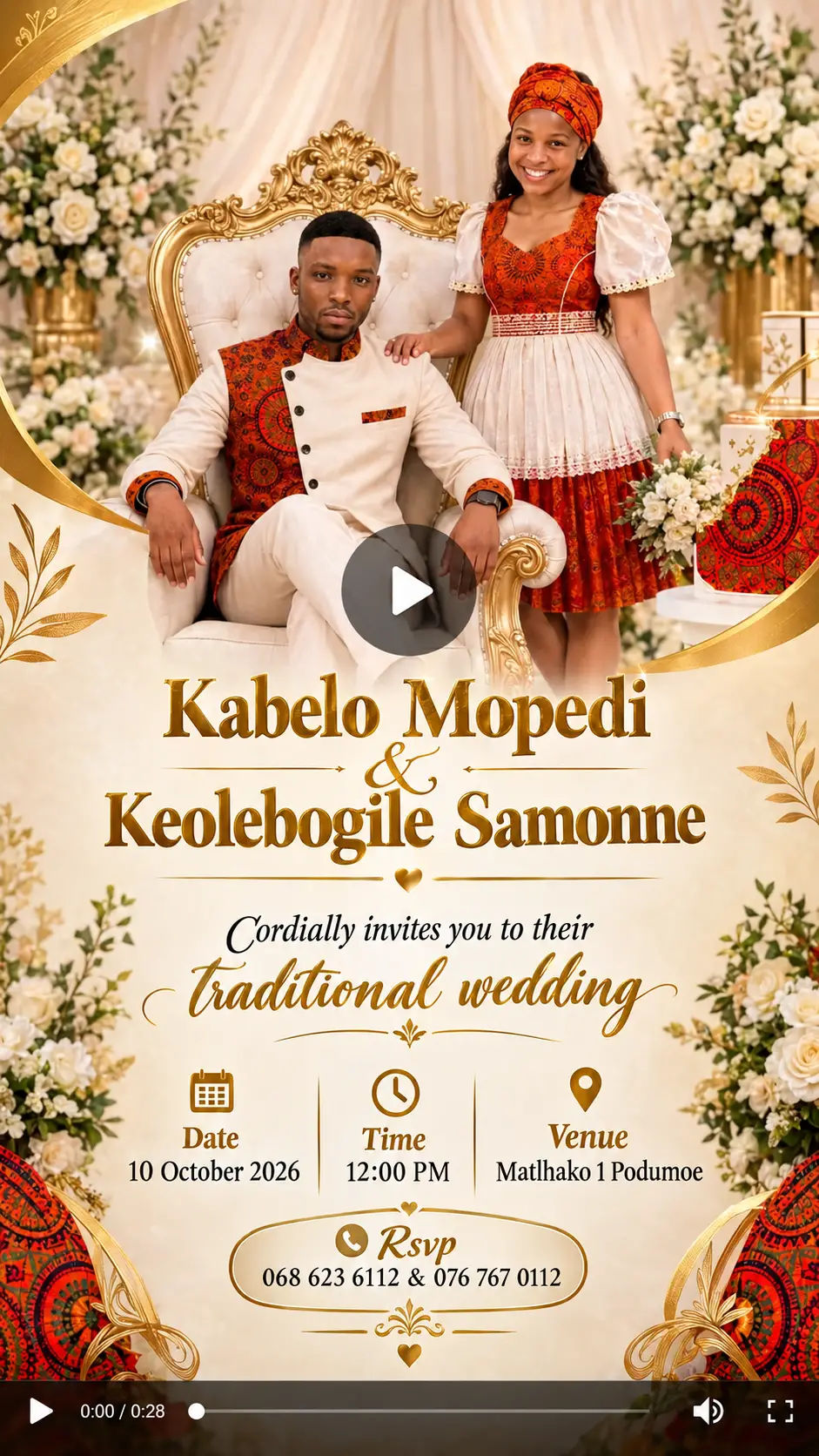 Elegant traditional wedding invitation video text layout design