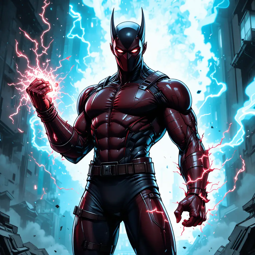 Armored superhuman fighter in spiked mask with glowing gauntlets