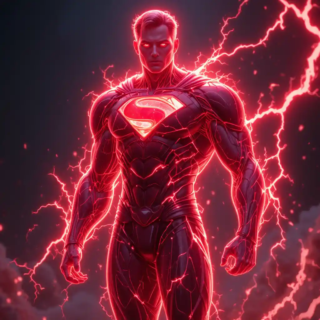 Super-héros d’énergie rouge lumineuse en forme animée abstraite