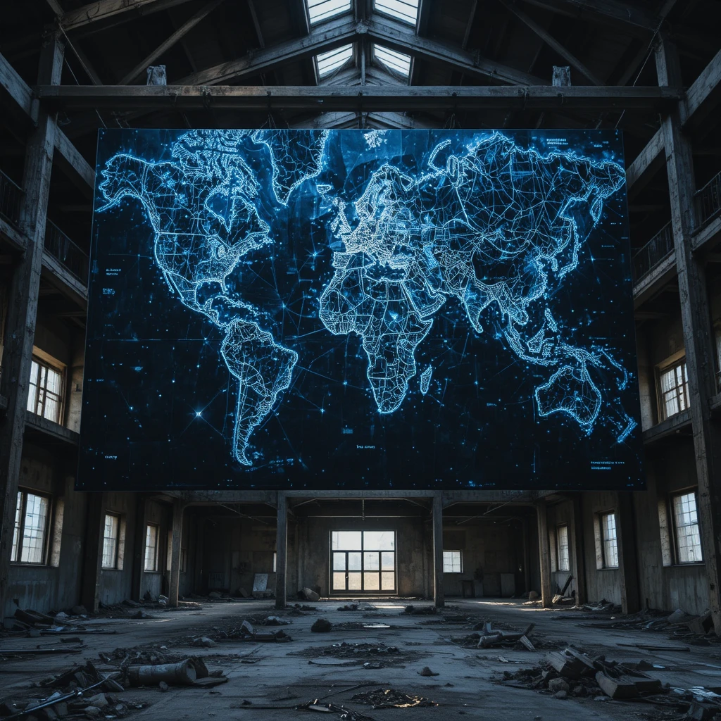 Gigantic Floating Map Of Luminous Routes In Abandoned Structure