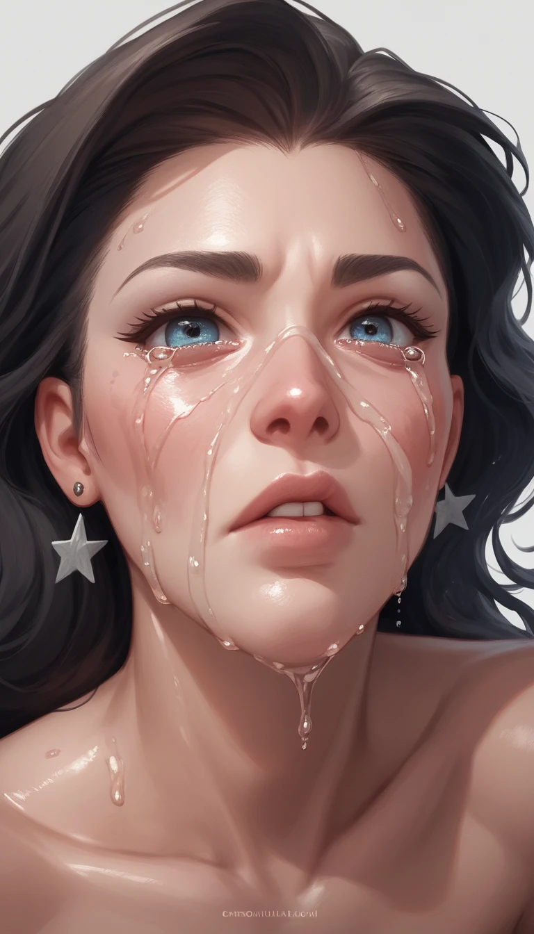 아름다운 고통스러운 표정을 짓는 애니메이션 소녀 클로즈업