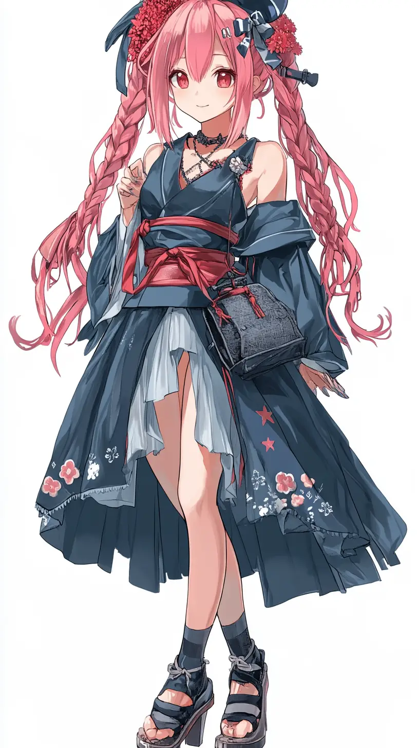Anime girl in ruined concrete academy with hanging rune bell