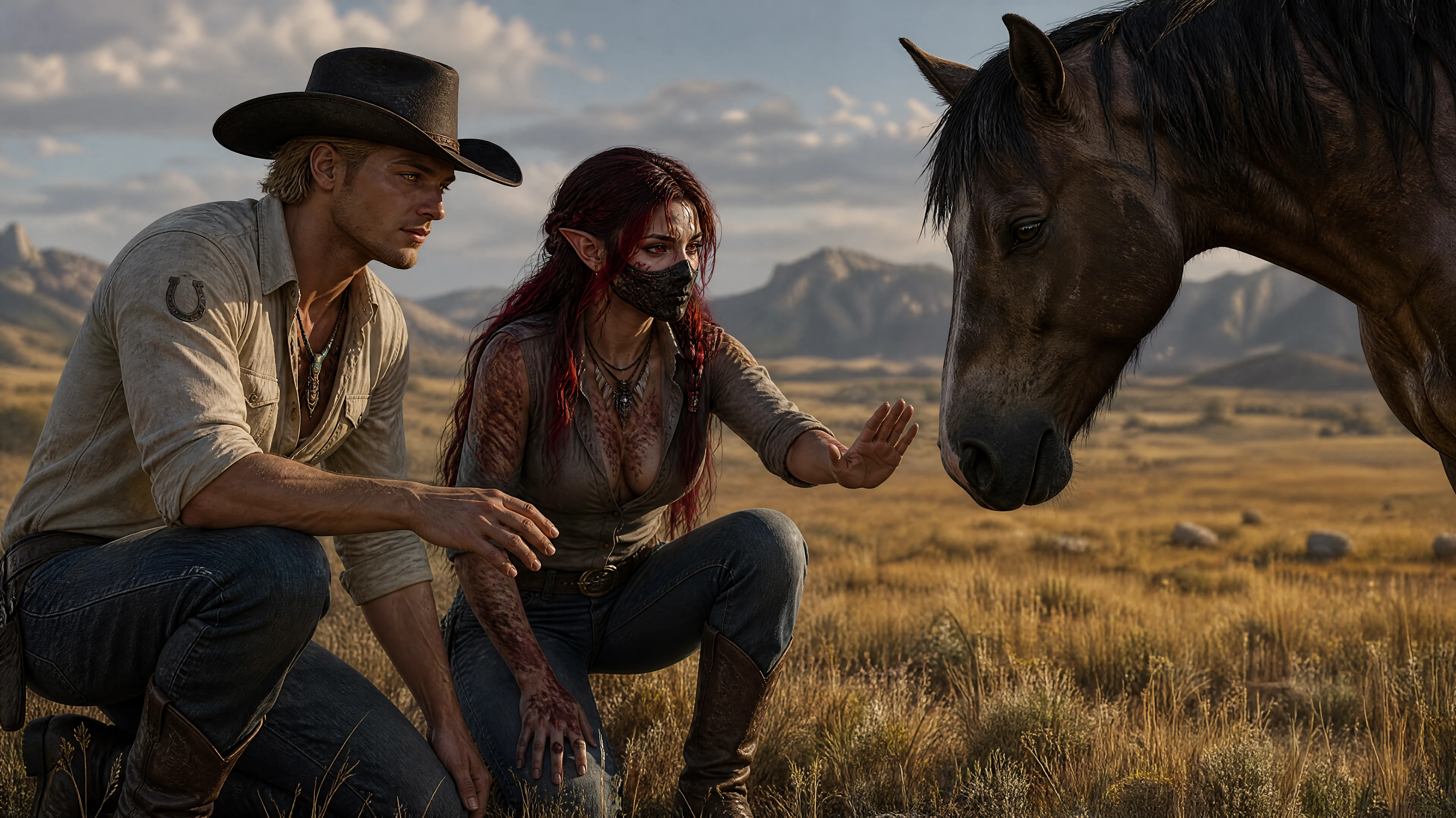 Elfa che impara a creare un legame con un cavallo selvaggio