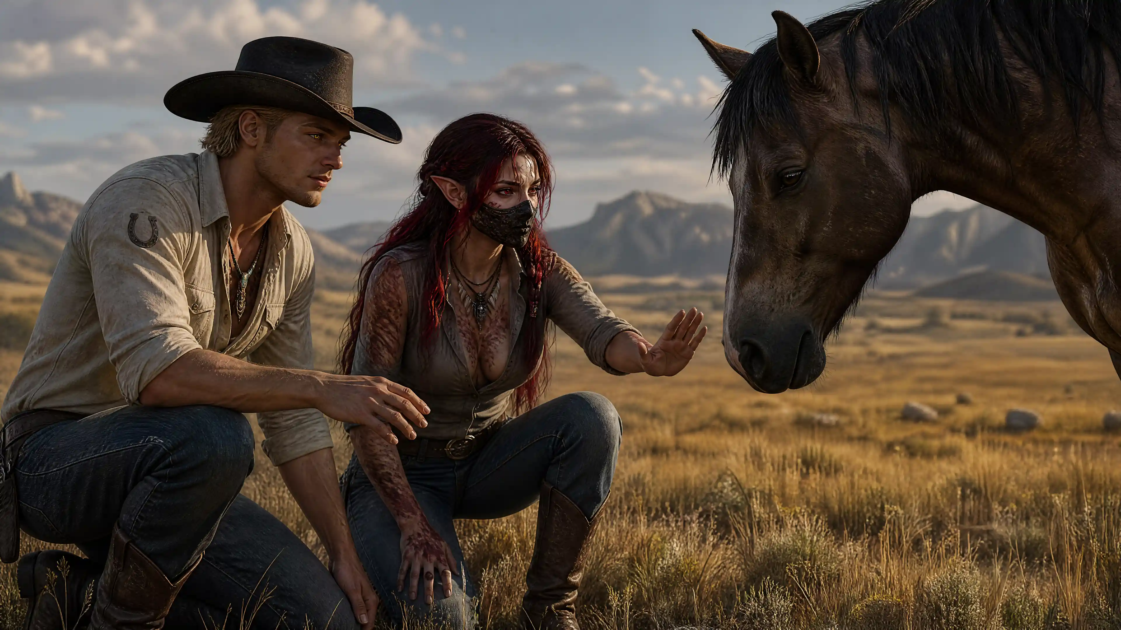 Elfa che impara a creare un legame con un cavallo selvaggio