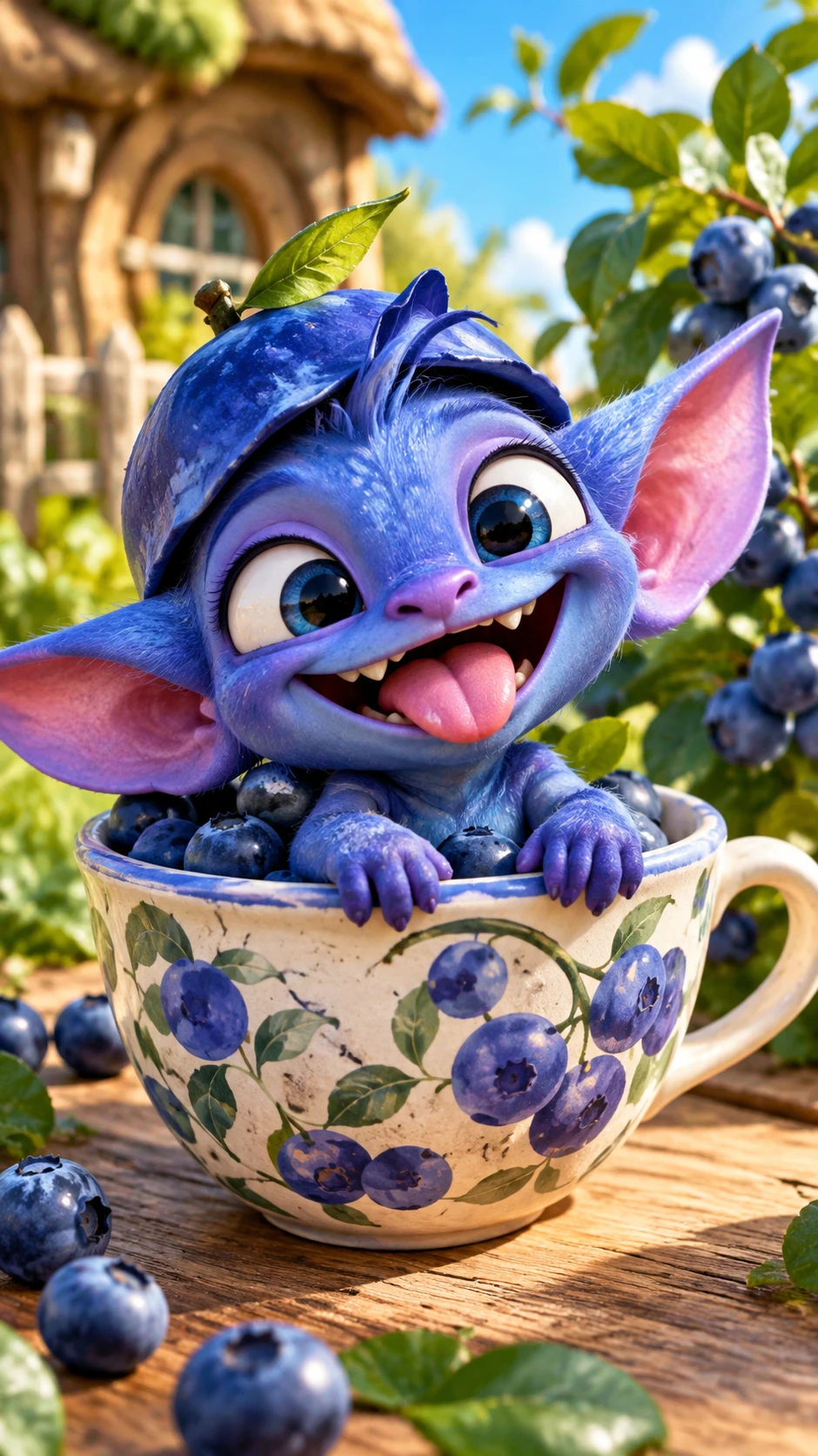 Cute blue purple goblin in vibrant digital illustration