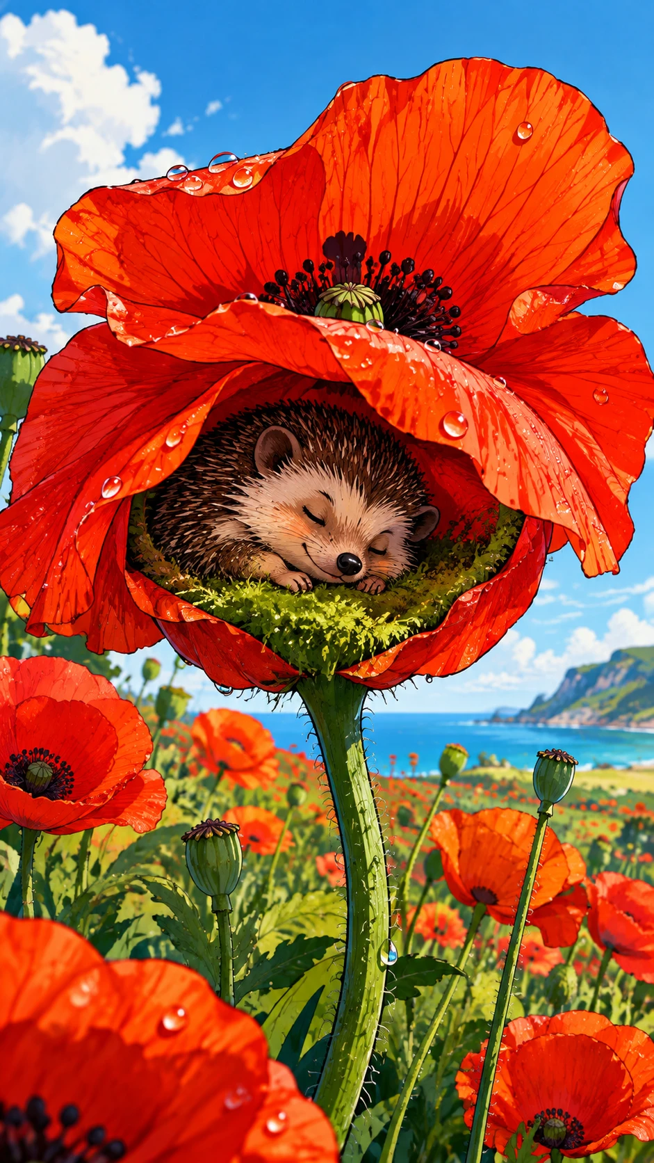 Ilustração digital alegre com vibrante tema de papoula