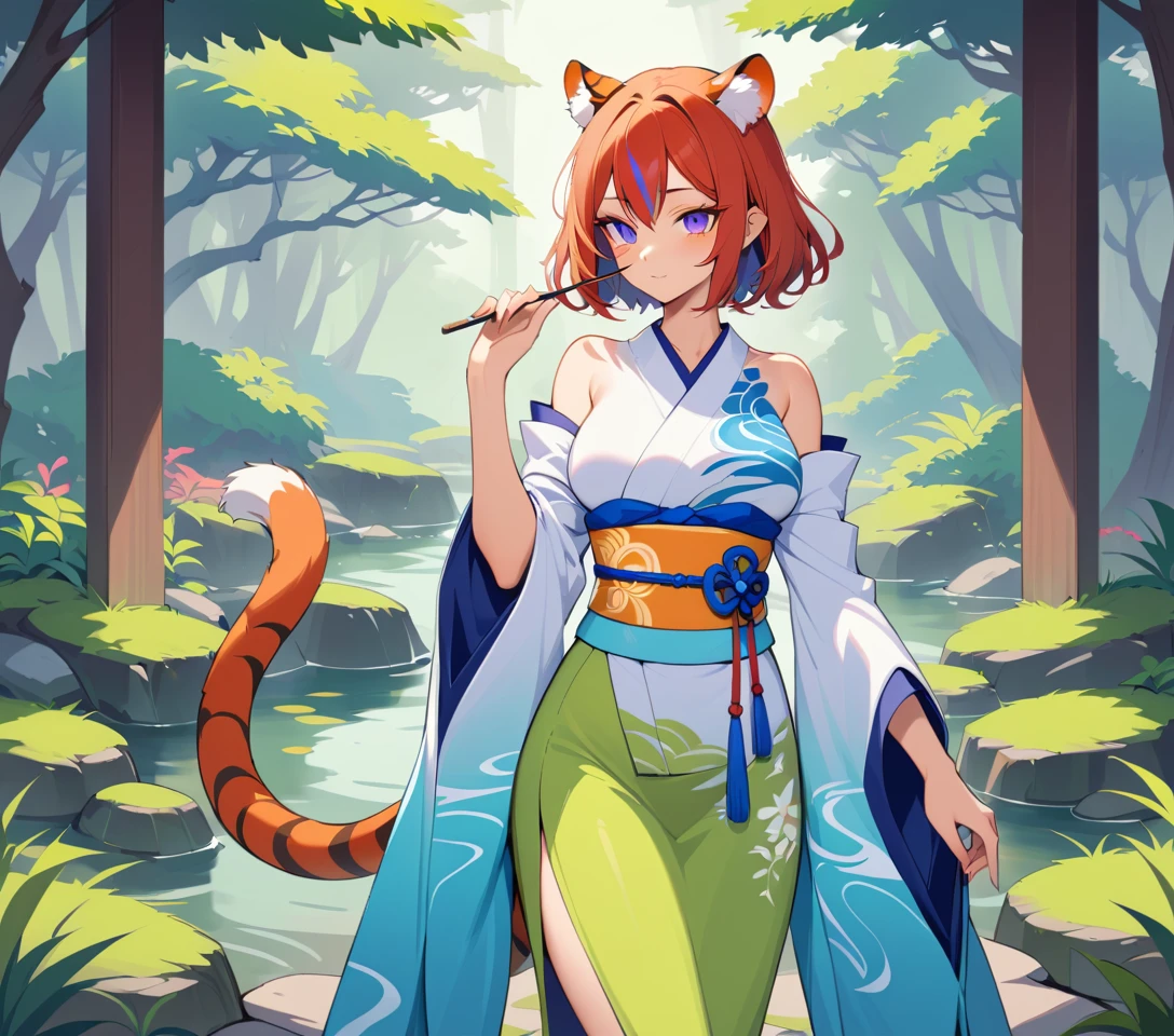 寧靜苔園中的神祕虎女和服美人