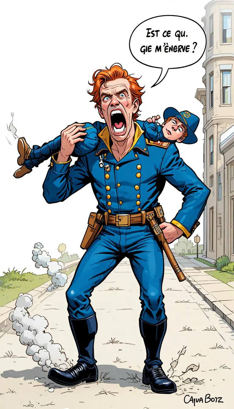Comic union soldier carrying comrade with angry speech bubble