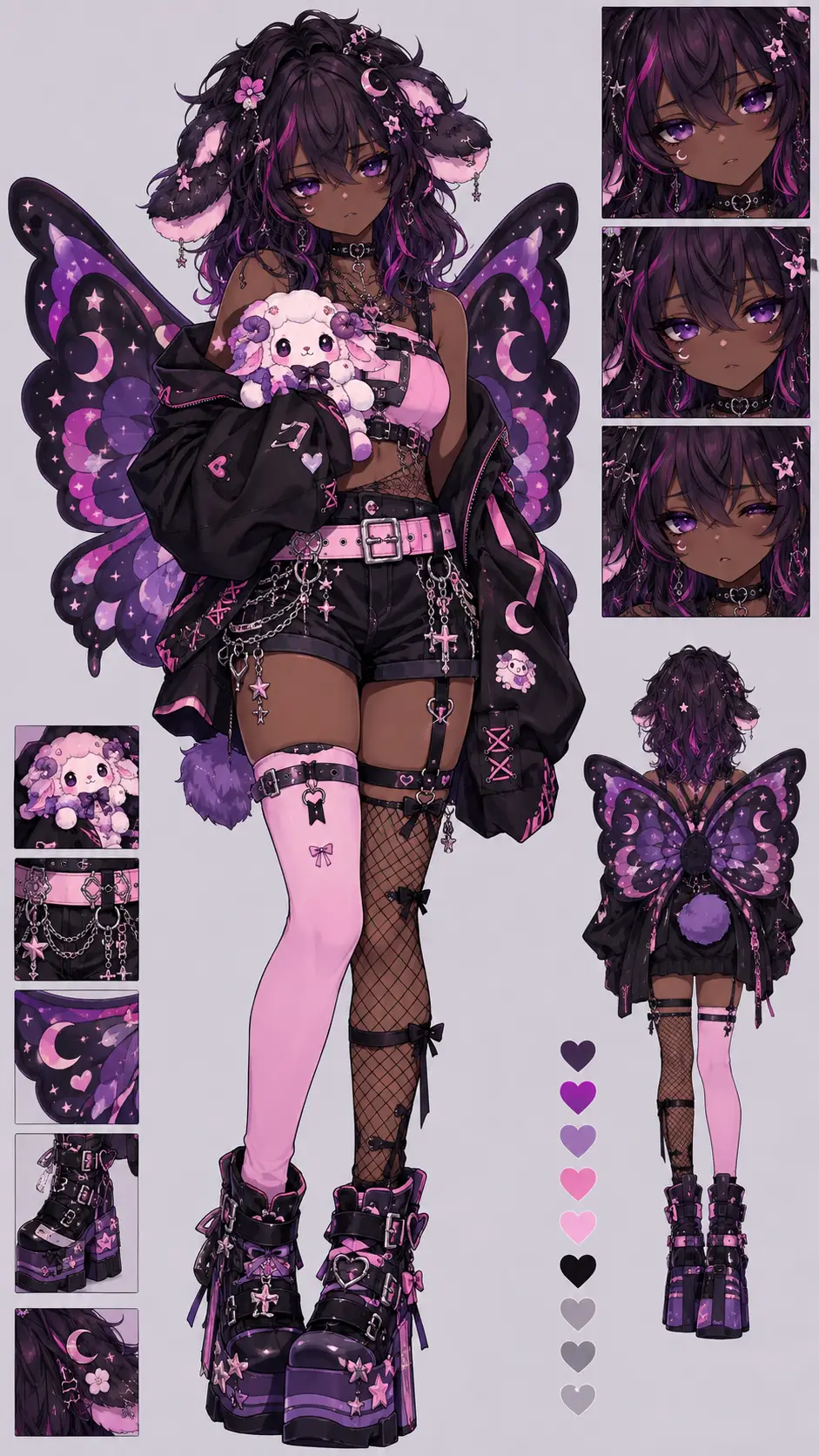 Gothic kawaii anime girl with lamb ears and fairy wings