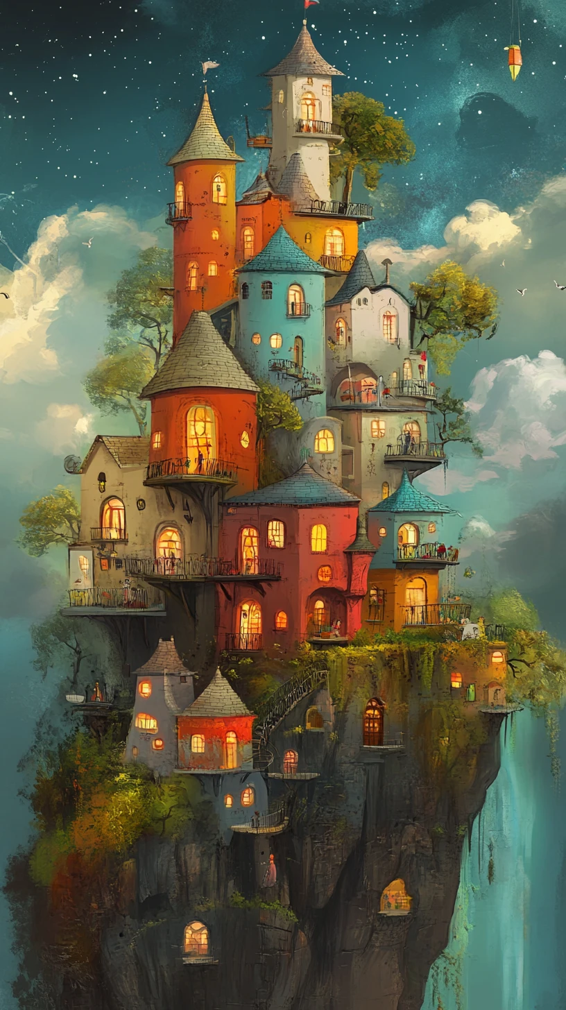Colorful Whimsical Birthday Children Book Illustration Scene