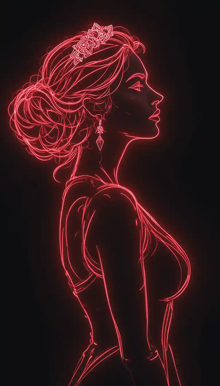 Elegante profilo di donna in abito da ballo in disegno a linee