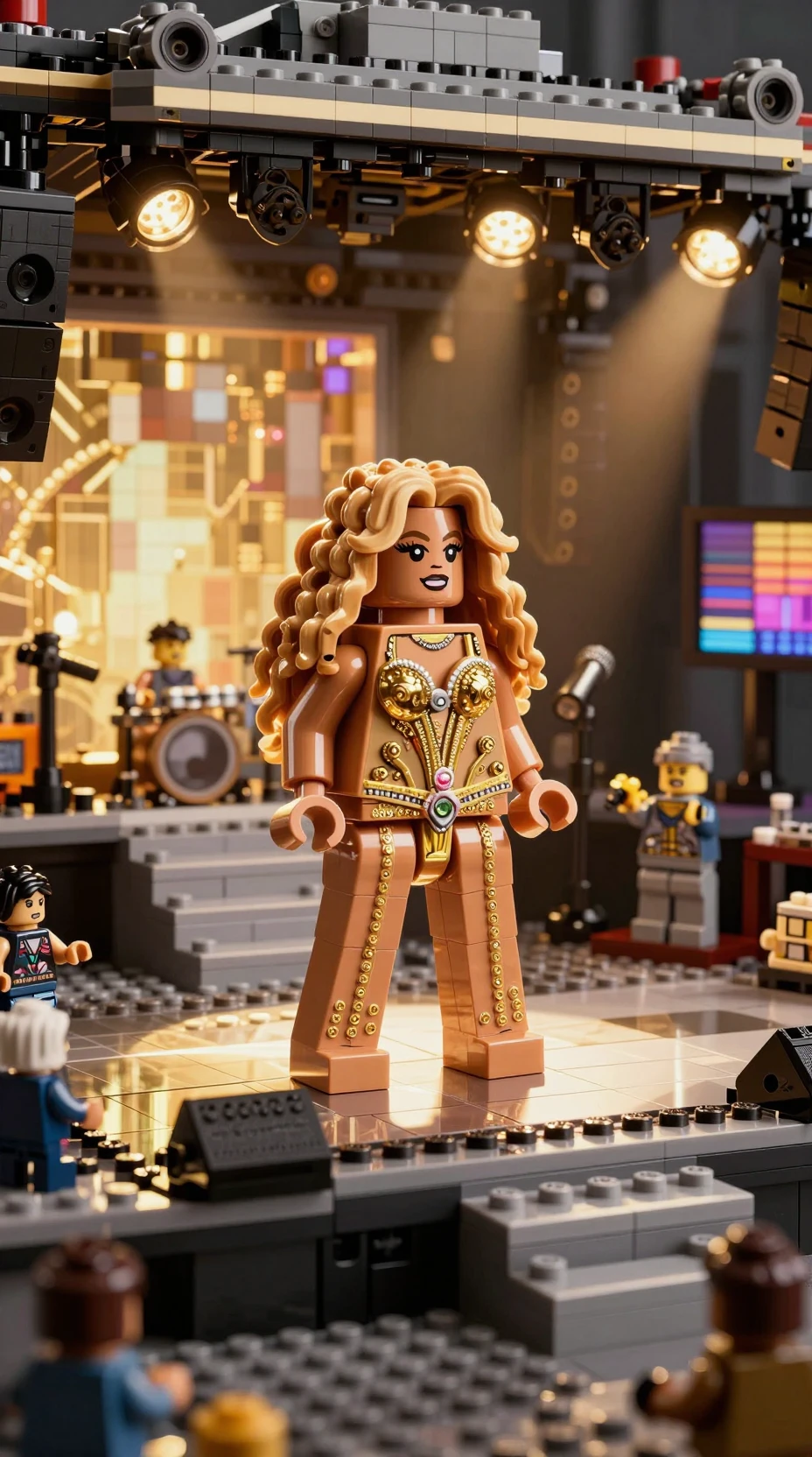 Lego-Sängerin auf einer futuristischen Konzertbühne