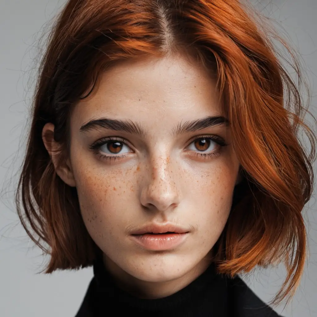 Jovem mulher ítalo-canadense com cabelo laranja escuro e sardas