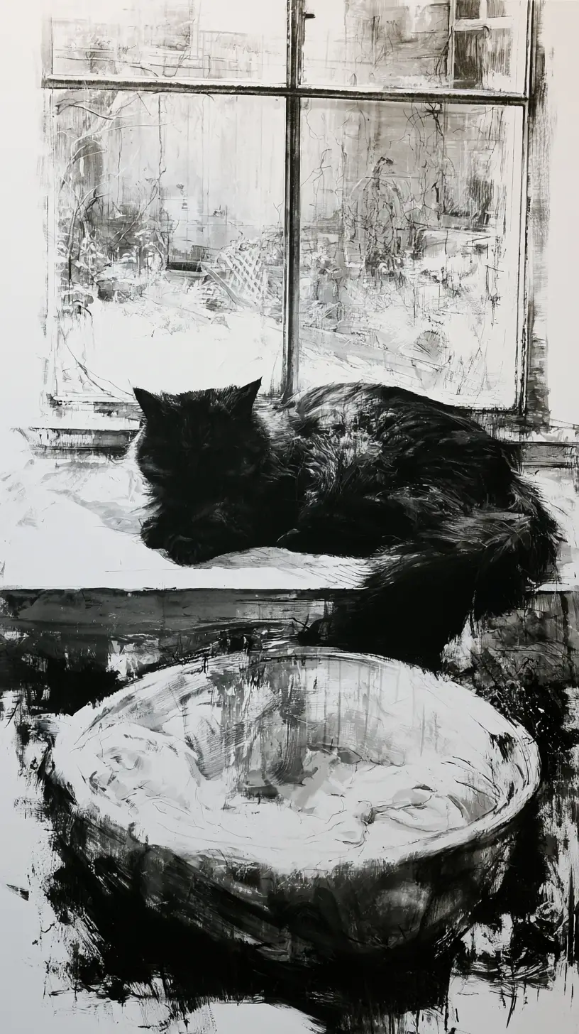 Persian cat sleeping in a basket by a sunny window