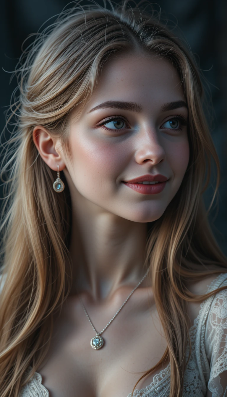 Soft portrait of a shy Icelandic girl with long hair