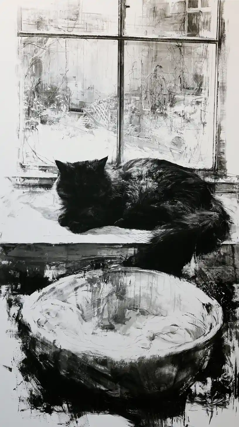 Gato persa durmiendo en una cesta junto a una ventana soleada