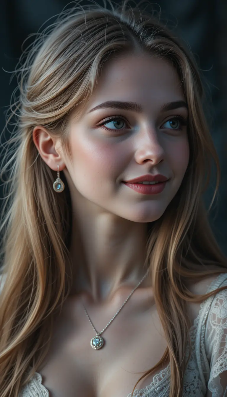 Retrato suave de uma garota islandesa tímida com cabelo longo