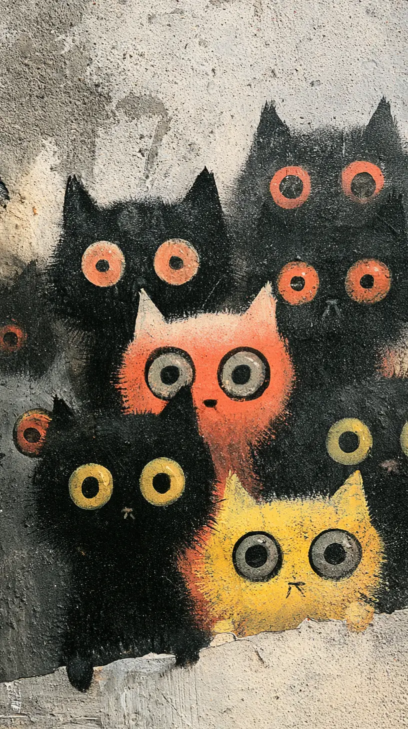 Verspielte Alien-Katzen in einer hellen minimalistischen Collage