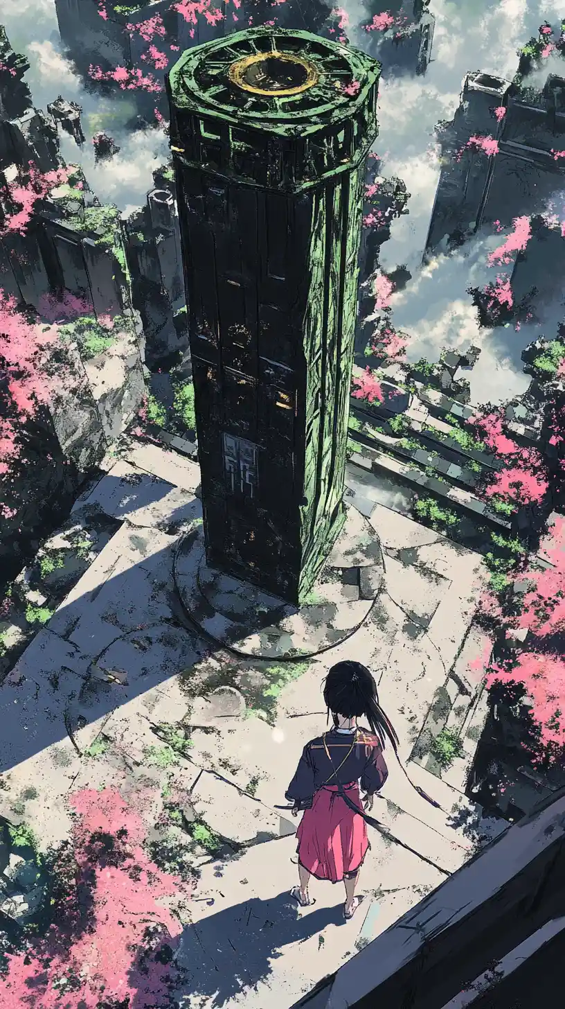 갈라진 틈 속 작은 신사 옆의 고대 고목