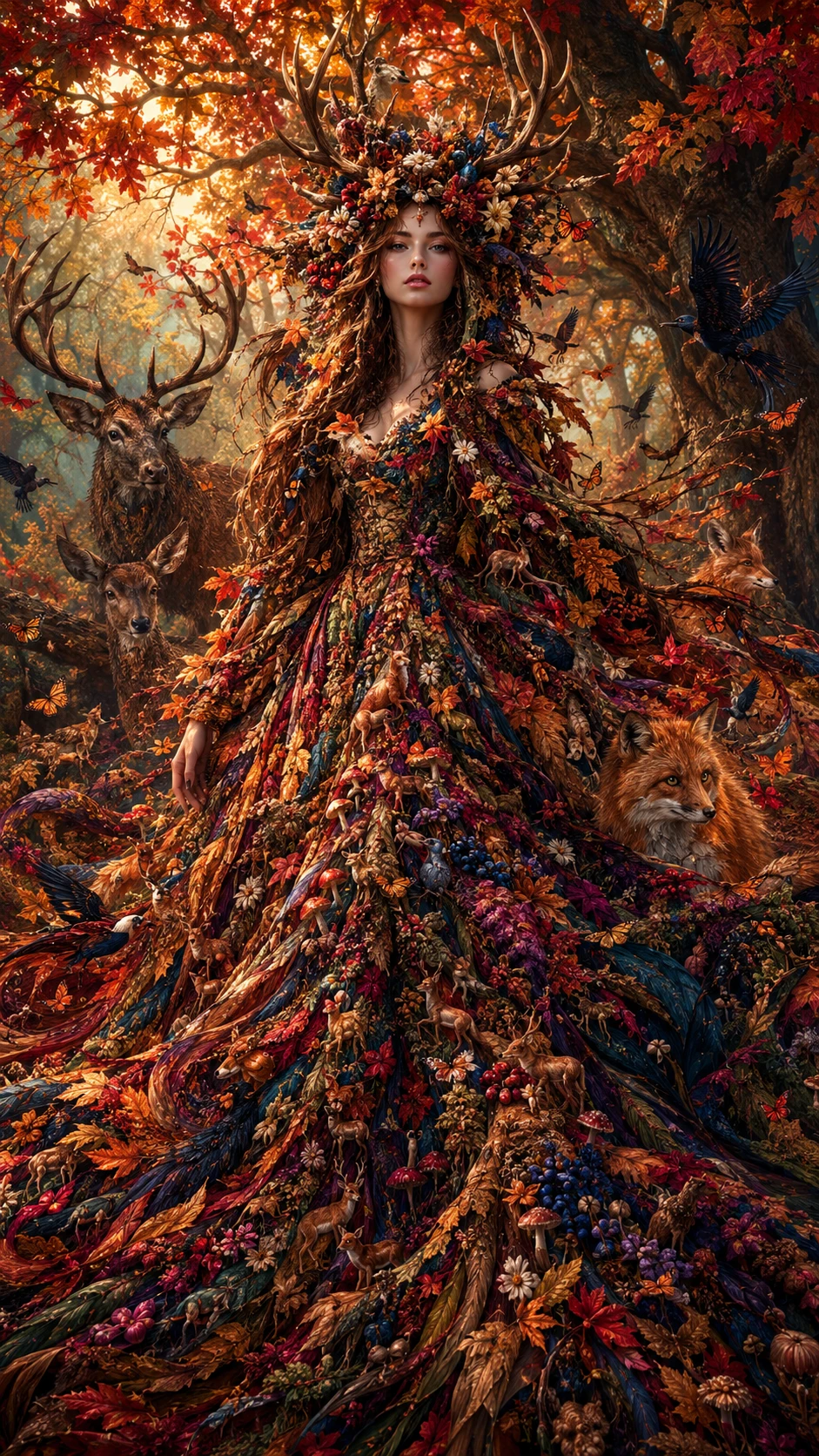 Rainha ancestral da floresta sob um vasto dossel de outono