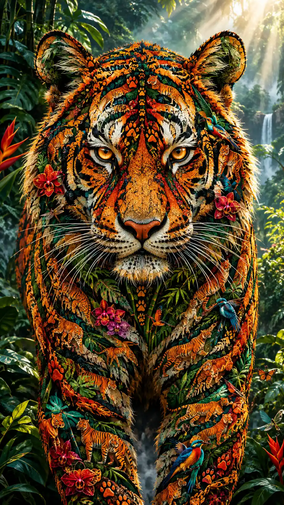 Surreal Bengal tiger portrait with glowing jungle symbolism